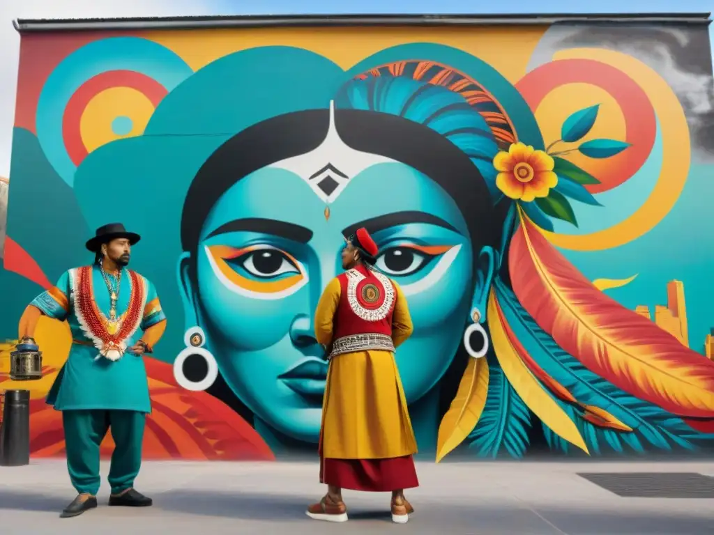 Jóvenes artistas indígenas crean mural urbano fusionando tradición y modernidad