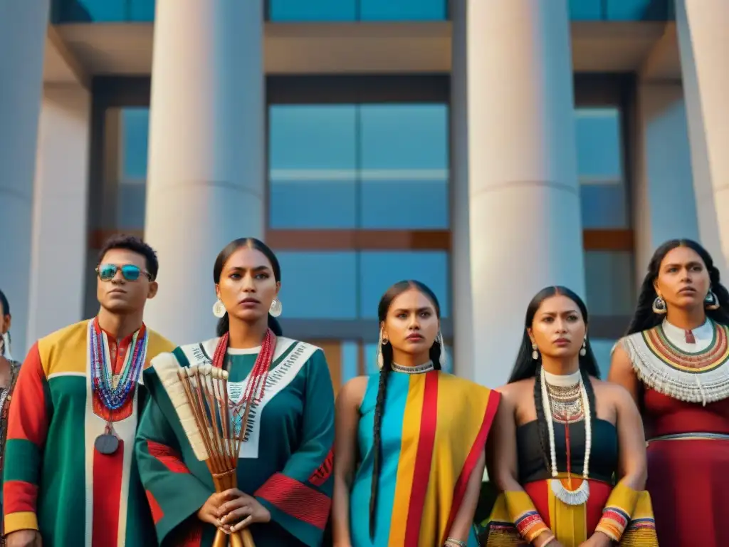 Jóvenes indígenas unidos en lucha política, representando sus voces y culturas ancestrales