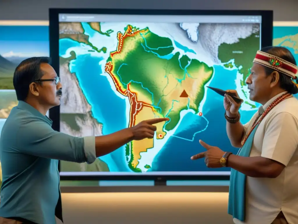 Líderes indígenas discuten Estrategias conservación territorios pueblos indígenas en mapa digital detallado