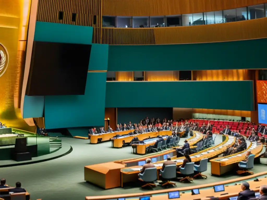 Conferencia mundial de líderes indígenas unidos en la ONU Líderes indígenas de todo el mundo en asamblea de la ONU, discutiendo sobre Derechos indígenas tendencias legislativas