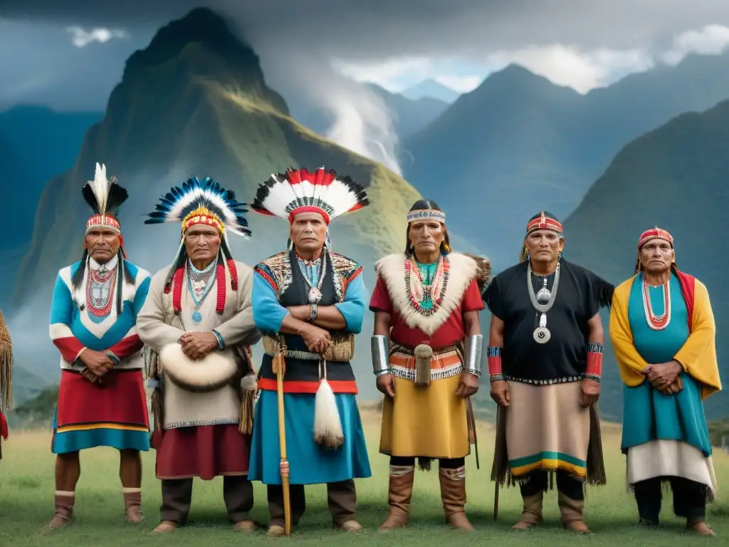 Unidos por la resistencia: líderes indígenas frente a los Andes Líderes indígenas sudamericanos unidos frente a los desafíos de la geopolítica, con los Andes de fondo
