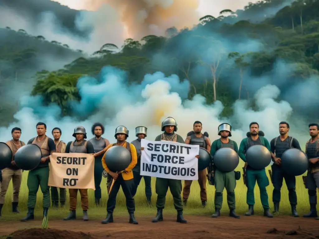 Luchas indígenas por recursos naturales: Indígenas protestan armados frente a fuerzas de seguridad en la selva