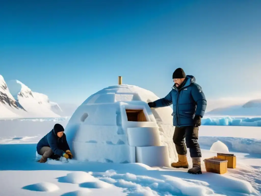 Maestros Inuit construyen iglú tradicional en paisaje ártico