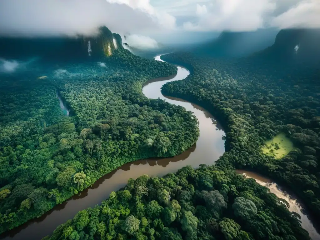 La majestuosidad de la selva del Amazonas con su exuberante vegetación y ríos serpenteantes, resaltando la importancia de preservarla