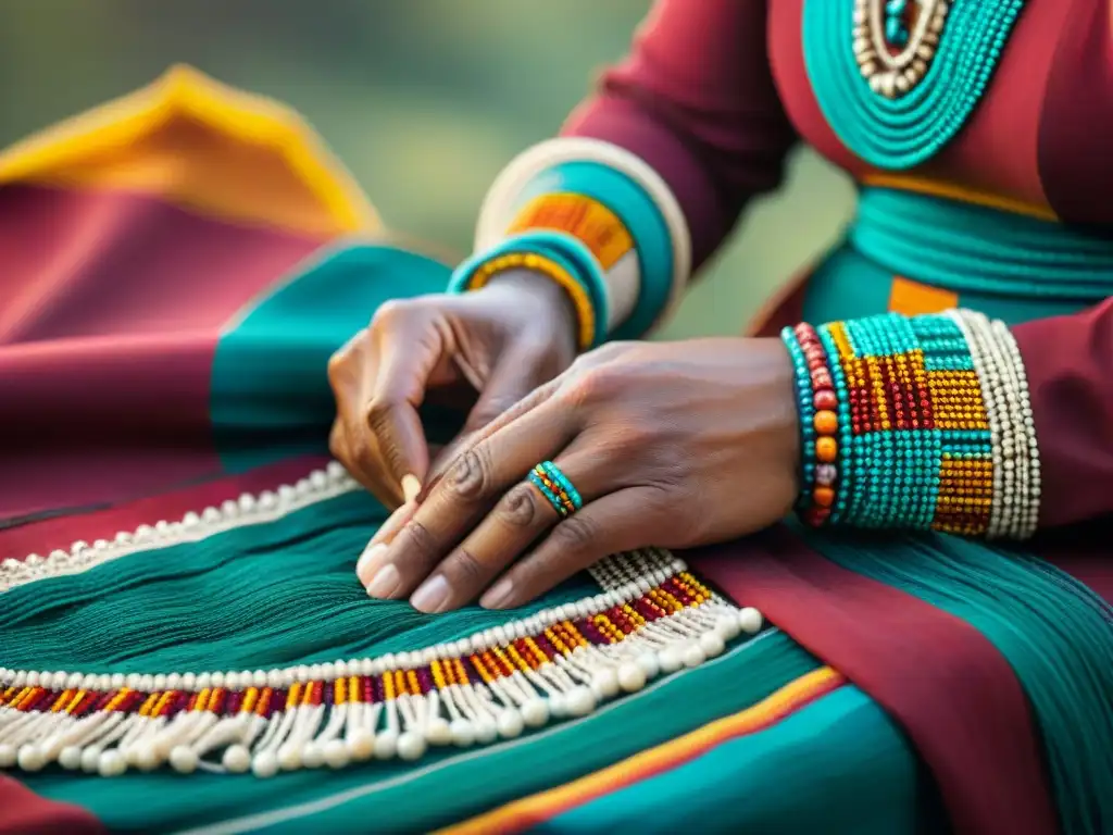 Las manos expertas de un artesano indígena tejiendo un textil tradicional, conectando con su herencia cultural