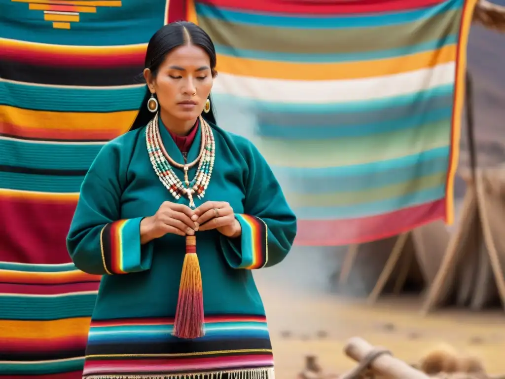 Manos expertas tejen un textil Aymara, preservación cultural textiles Aymaras