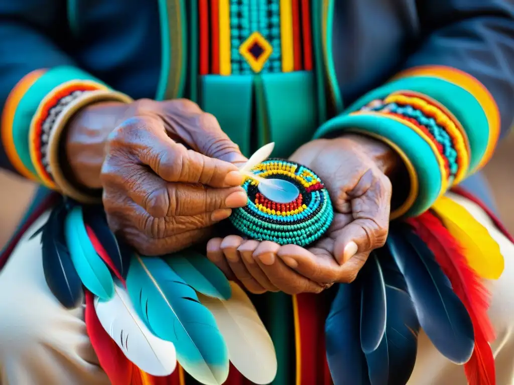 Manos sabias creando sonajero con plumas y cuentas, significado y uso de sonajeros