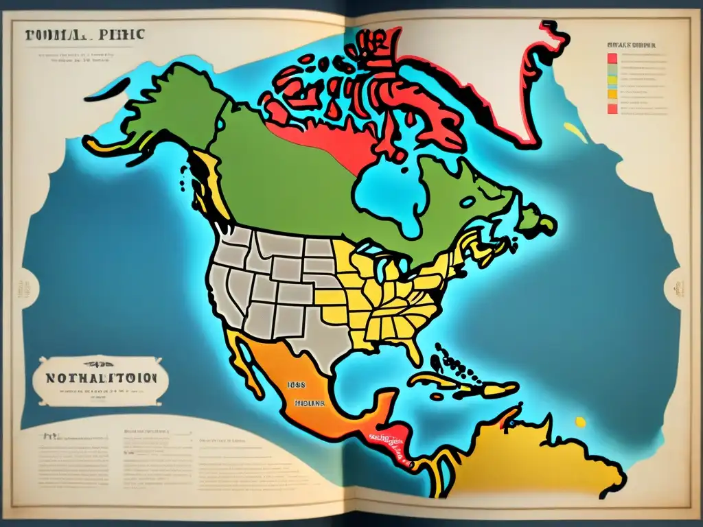 Mapa detallado del siglo XVII mostrando la colonización de Norteamérica y el impacto de la cartografía colonial en las culturas indígenas