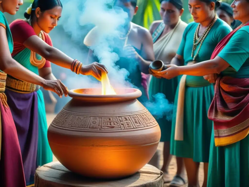 Celebración maya alrededor de un puchero de 'pox', ritual sagrado