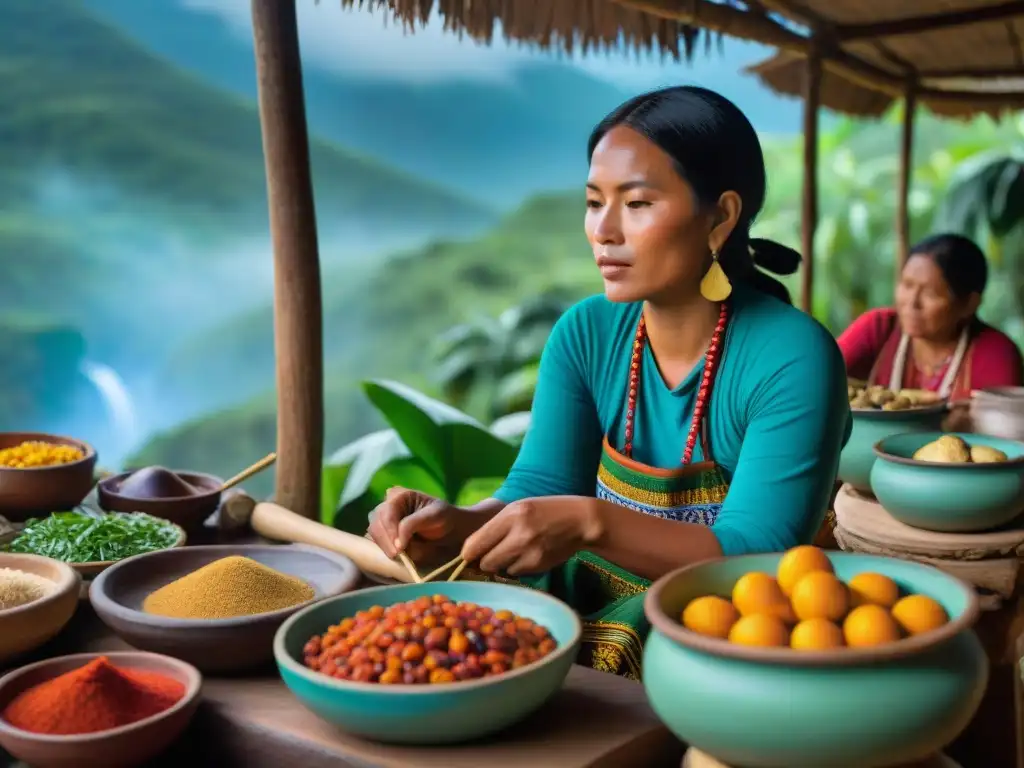 Un mercado indígena bullicioso en la selva amazónica: gastronomía indígena América etnoturismo