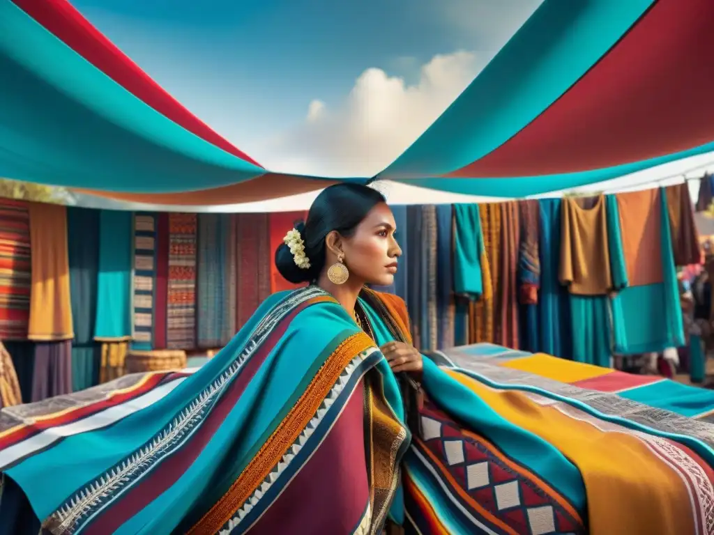 Mercado indígena vibrante: moda global y tradición en textiles coloridos y artesanías