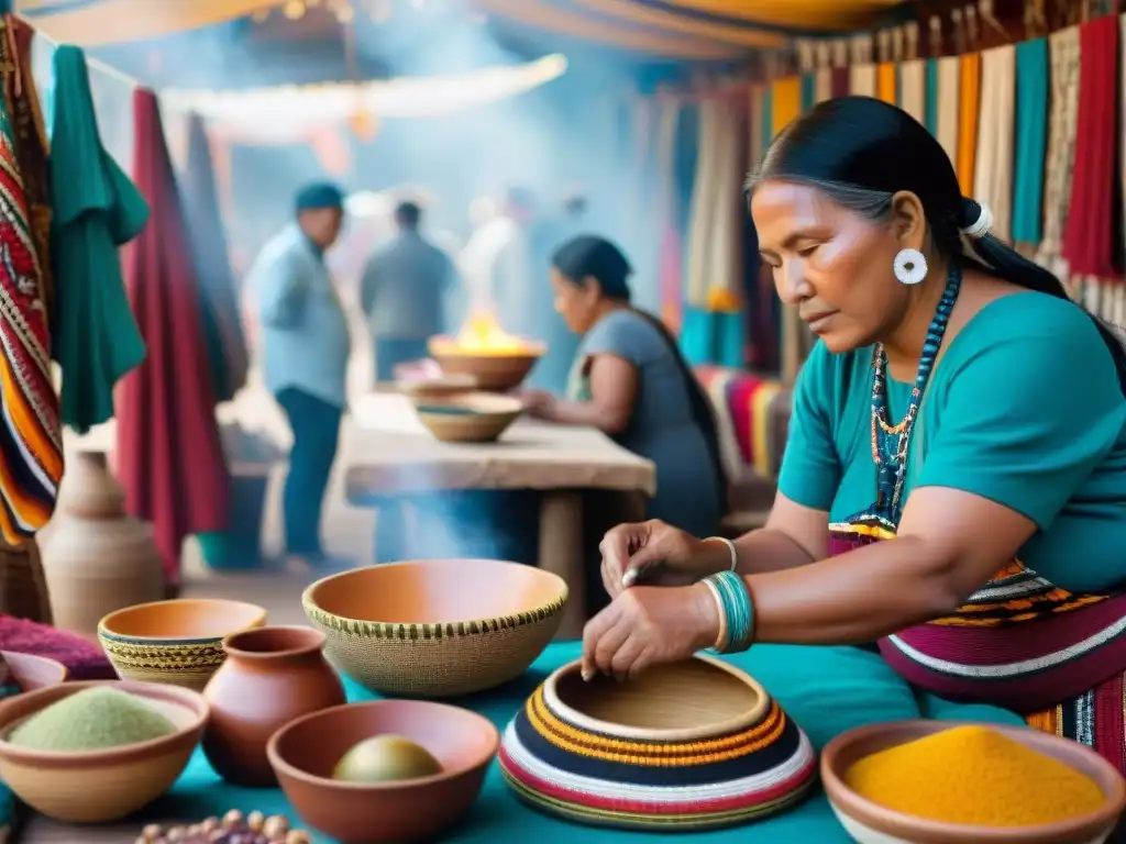 Mercado indígena vibrante con tiendas online productos indígenas auténticos