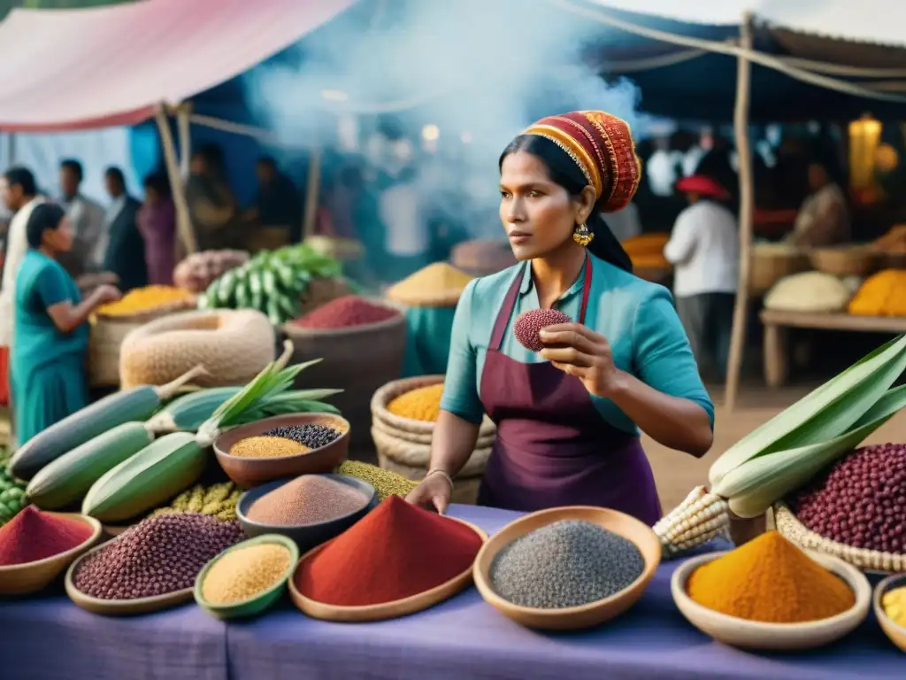 Un mercado lleno de vida con ingredientes indígenas en gastronomía