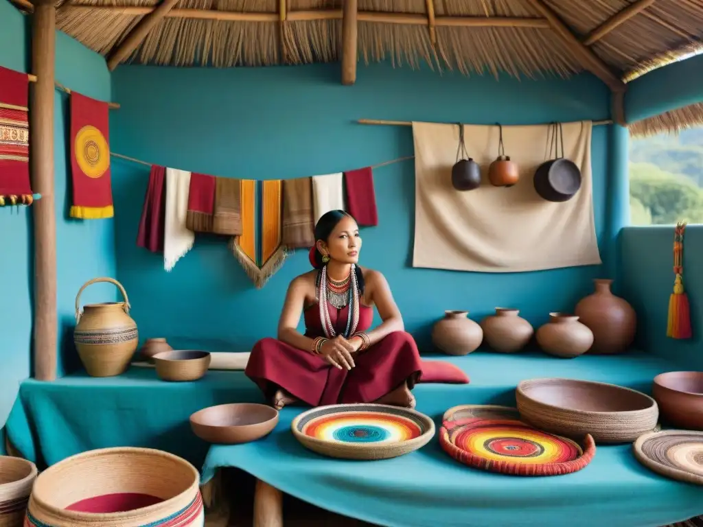 Mercado vibrante en pueblo remoto, comercio de textiles coloridos y artesanías