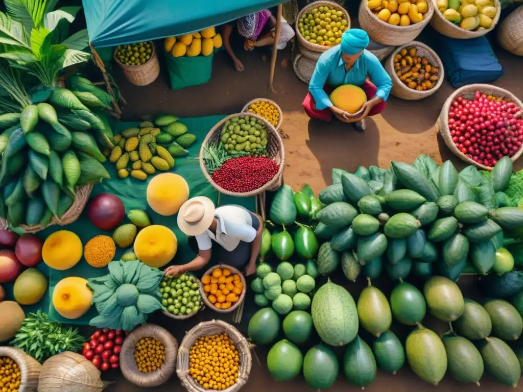 Un mercado vibrante en la selva amazónica con ingredientes indígenas alta cocina transformando