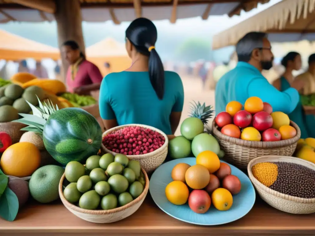 Mercado virtual vibrante con alimentos indígenas en línea