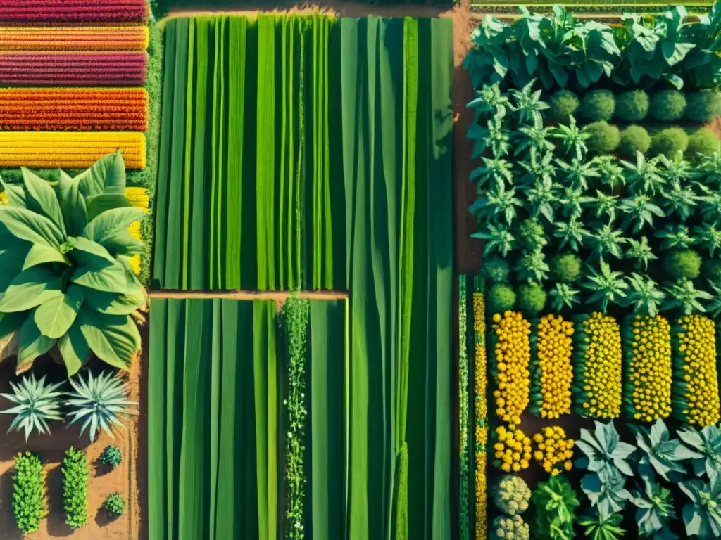 Milpa mesoamericana con maíz, frijol y calabaza en armonía