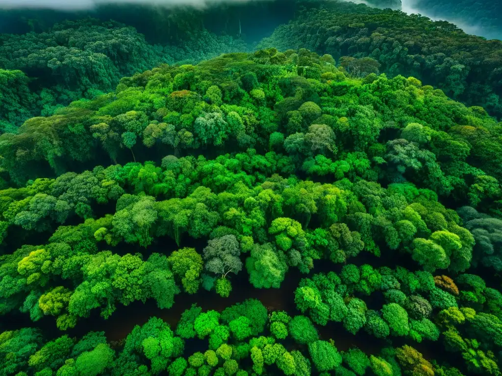 Un mosaico de plantas indígenas en la exuberante selva amazónica, con luz solar filtrándose entre las hojas