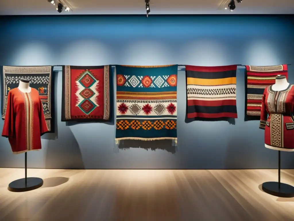 Una muestra global de textiles indígenas en exposición, destacando la diversidad y riqueza artística