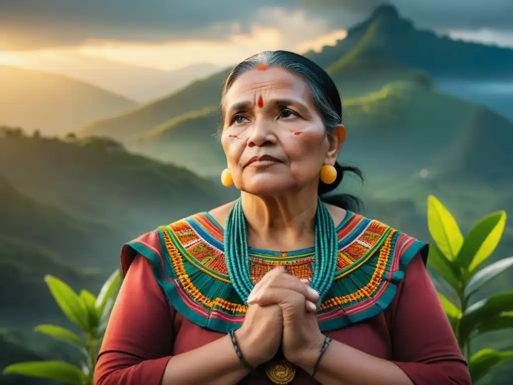 Mujer líder de movimientos indígenas, Rigoberta Menchú, con mirada determinada en tierras de Guatemala