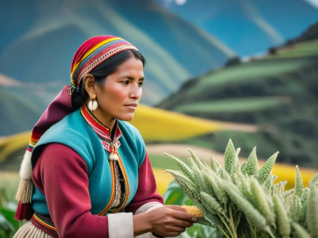 Una mujer Quechua cosechando quinoa en los Andes: plantas indígenas, medicina moderna