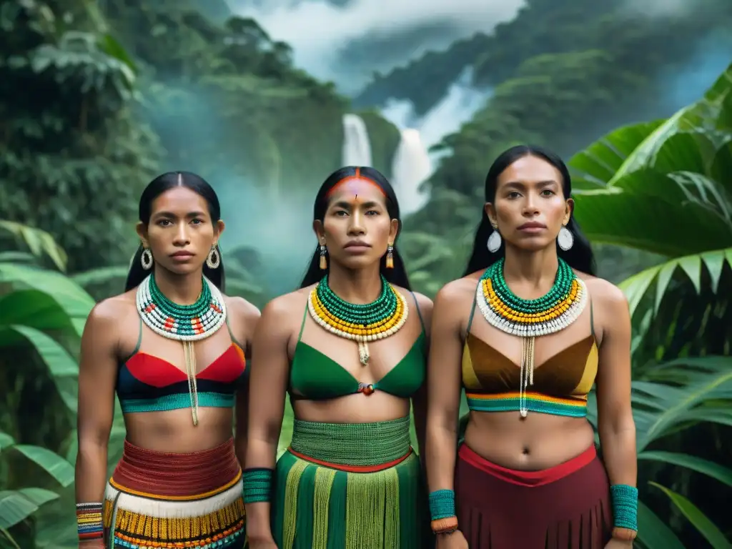 Mujeres amazónicas en vestimenta tradicional comunidades amazónicas destacan en la selva exuberante