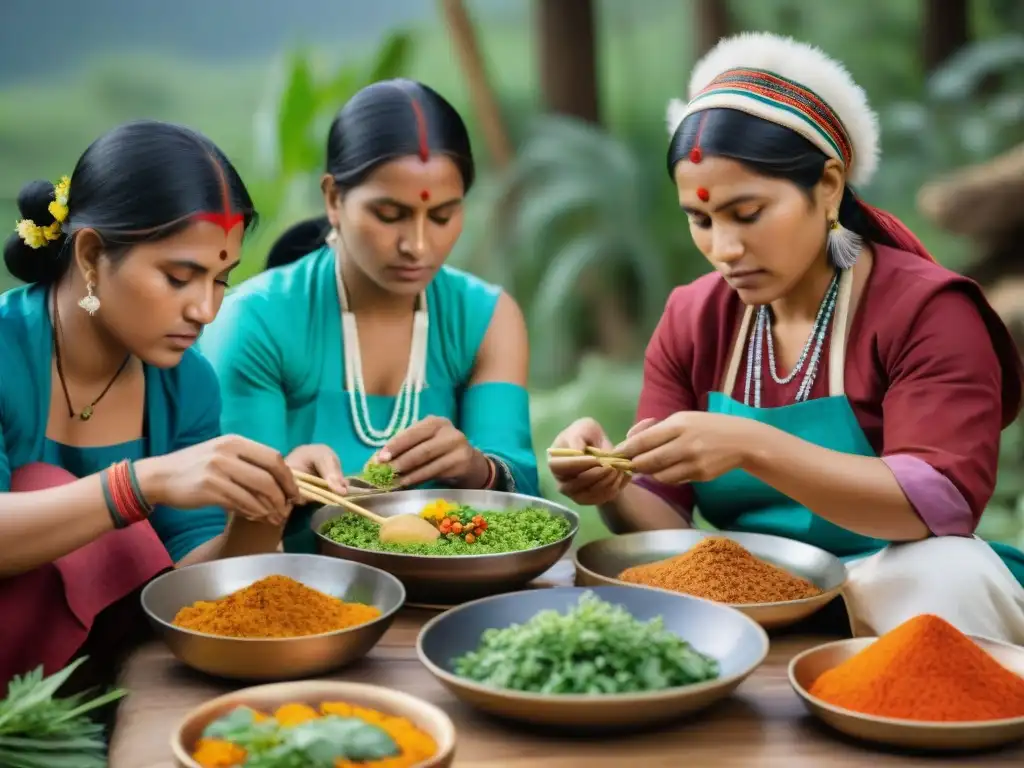 Mujeres preservando la gastronomía indígena con destreza y tradición en plena naturaleza