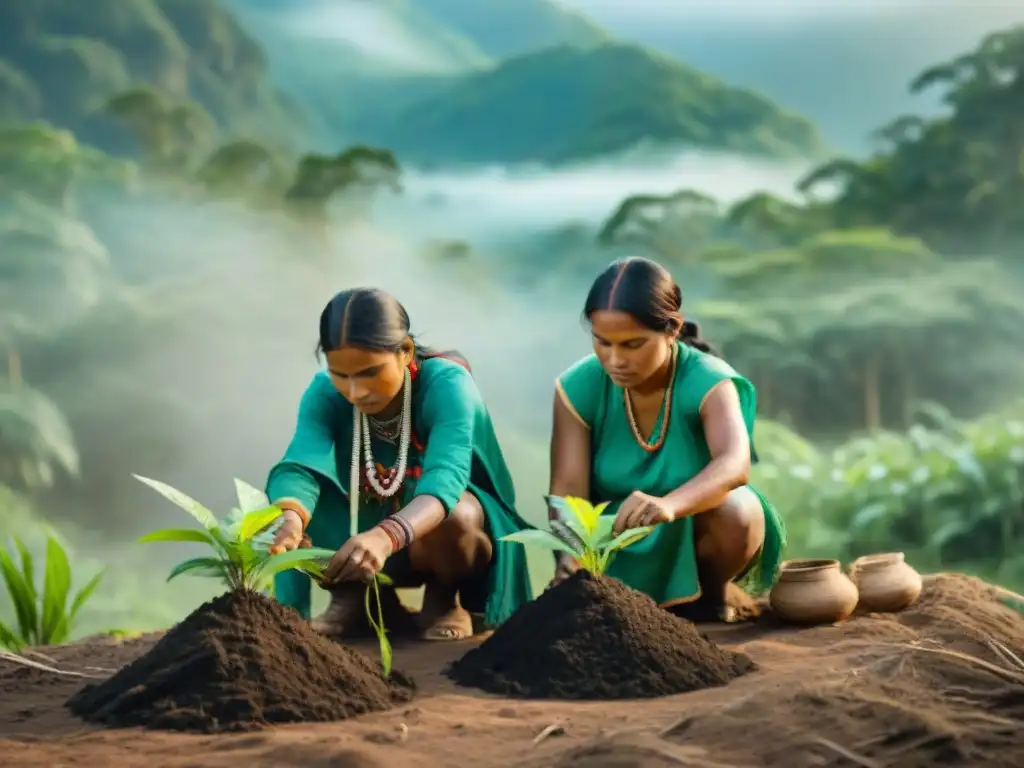 Mujeres indígenas luchan unidas contra el cambio climático, plantando árboles en el bosque verde