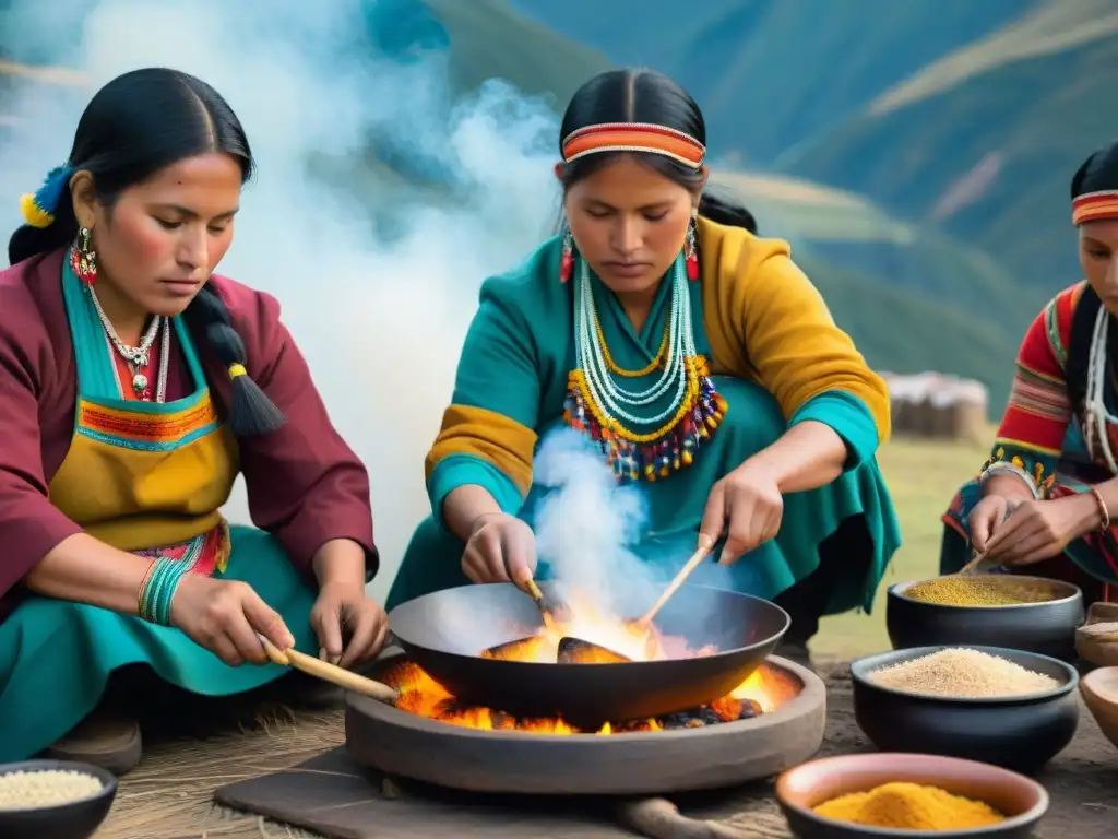 Mujeres indígenas preparando comida en festival gastronómico en América