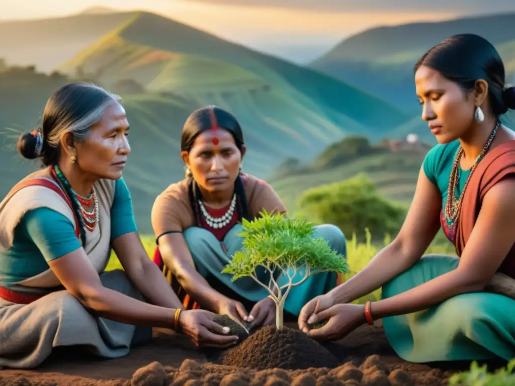 Mujeres indígenas luchando por los derechos de la tierra en armonía espiritual