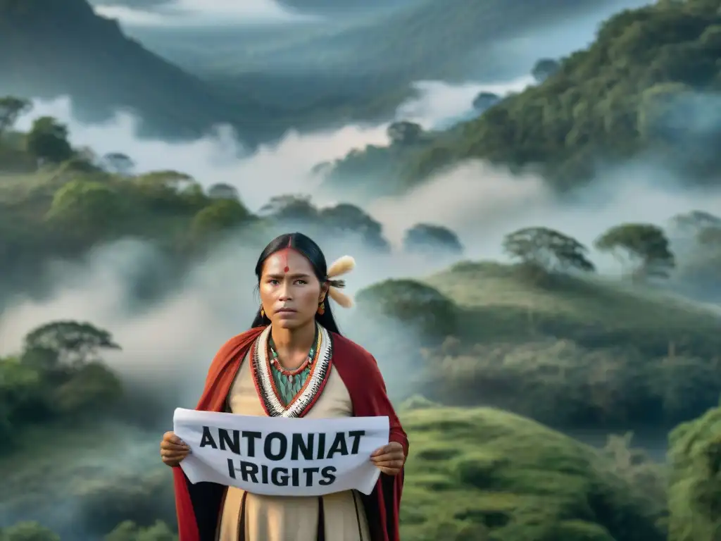 Mujeres indígenas unidas en lucha por derechos territoriales ante la invasión, reflejando fuerza y esperanza en la selva