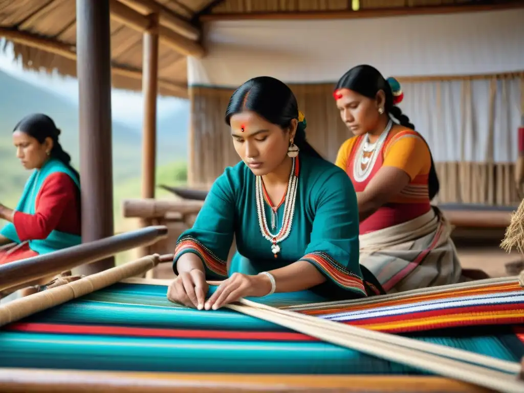 Mujeres indígenas conservan patrimonio cultural tejiendo patrones coloridos en telares tradicionales