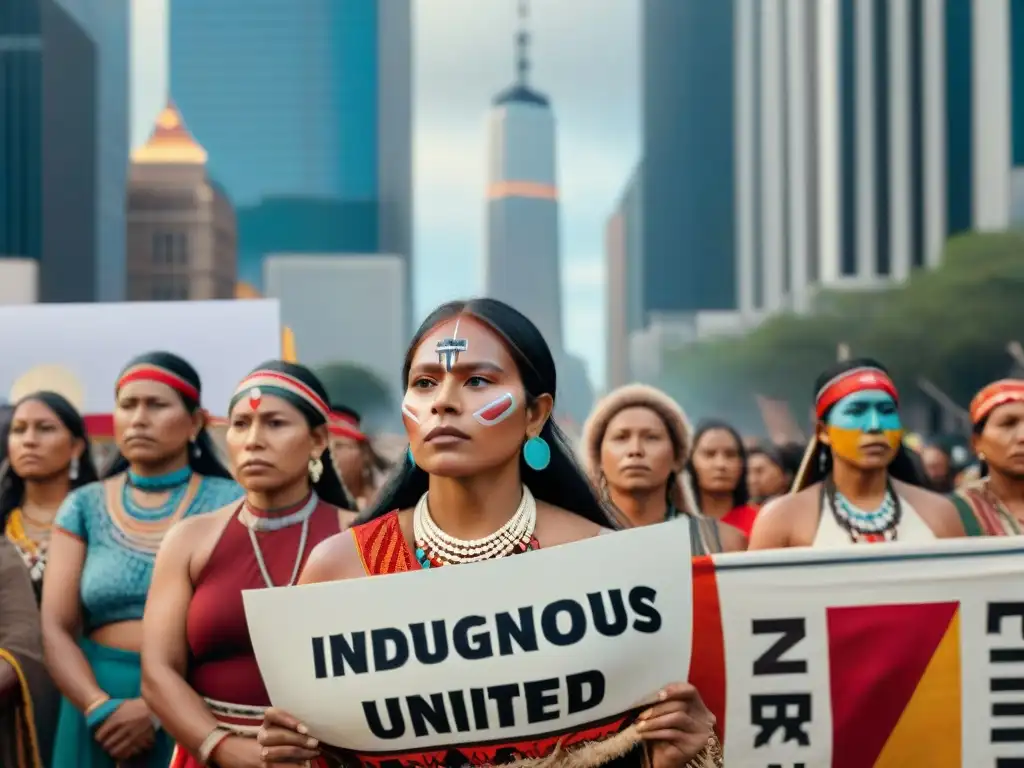 Mujeres indígenas lideran protesta por derechos en América, entre rascacielos y símbolos ancestrales