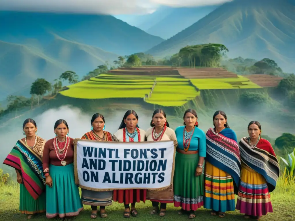 Mujeres indígenas luchando por la tierra en Guatemala, unidas y determinadas bajo el sol brillante