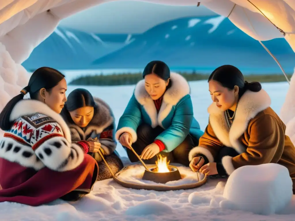 Mujeres Inuit crean prendas tradicionales en un iglú cálido, destacando la cultura y la conservación