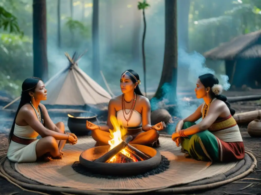 Mujeres sanadoras de culturas indígenas de las Américas en ceremonia de sanación en el bosque