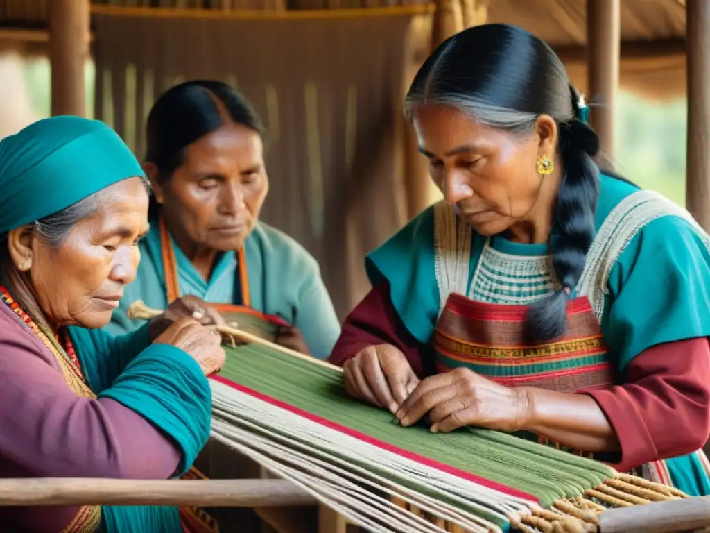 Mujeres Guaraní tejiendo textiles con significado espiritual