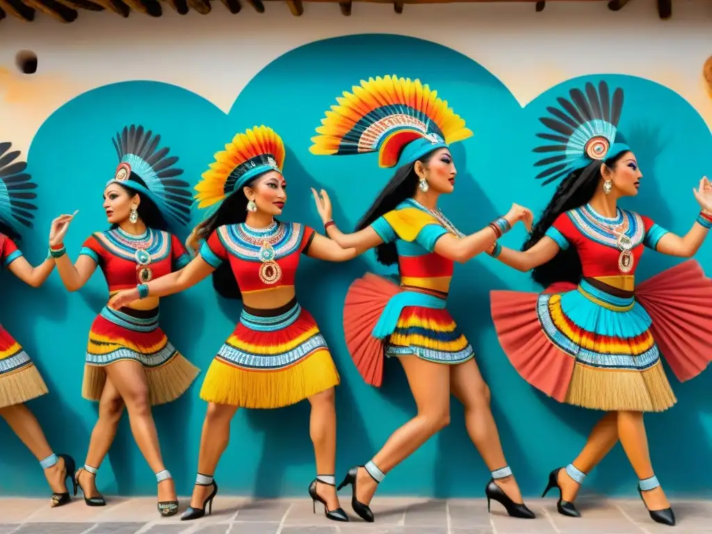 Mural maya detallado con danza tradicional: Enseñanza a través de la danza