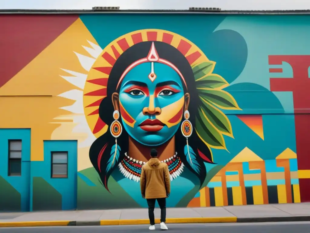 Un mural vibrante en la ciudad fusiona arte urbano indígena con movimientos sociales