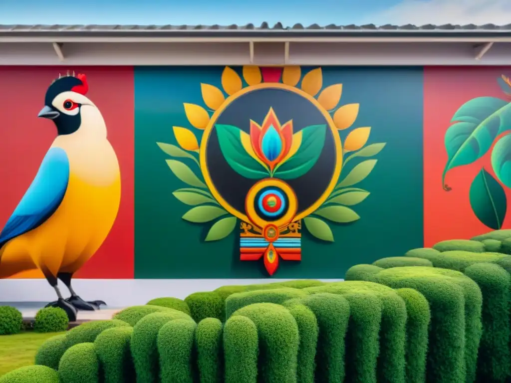 Un mural indígena vibrante con simbolismo arte público indígena, conectando cultura y naturaleza