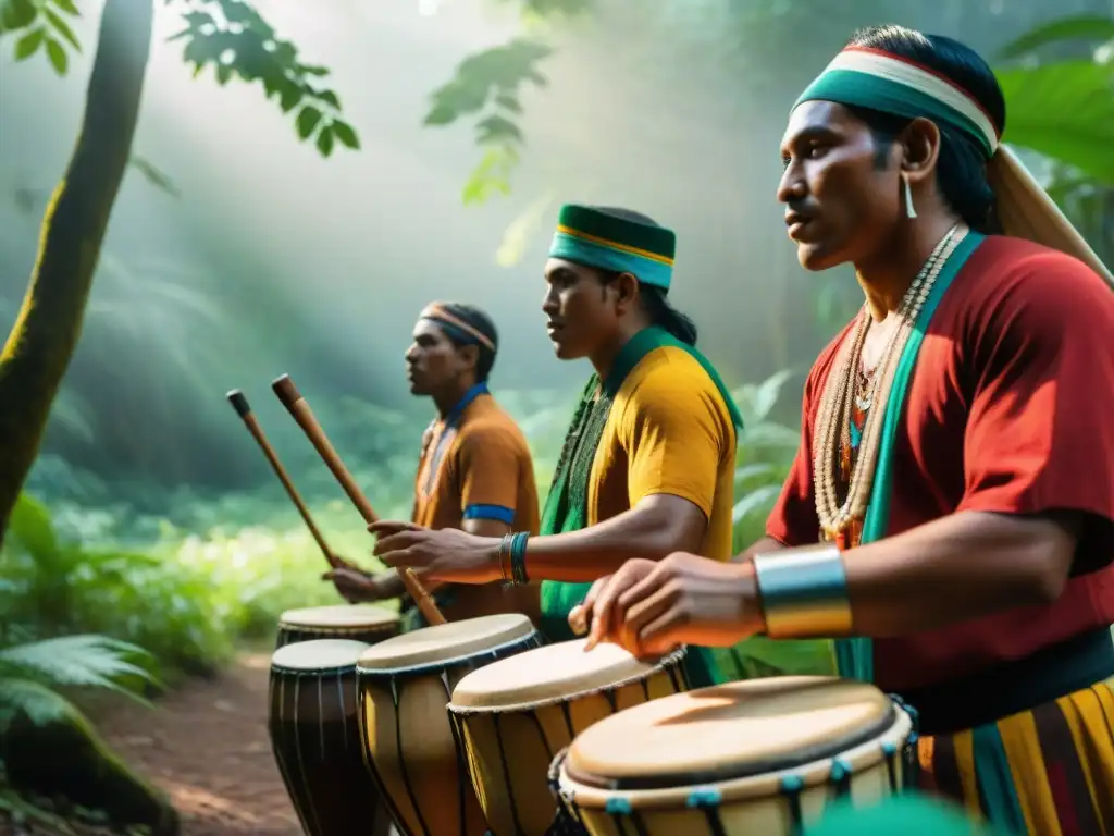 Música indígena: músicos tocan instrumentos tradicionales entre la naturaleza, creando historias ancestrales