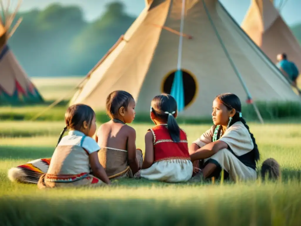 Niños sioux aprendiendo sobre su cultura en las reservas, rodeados de naturaleza y tradición