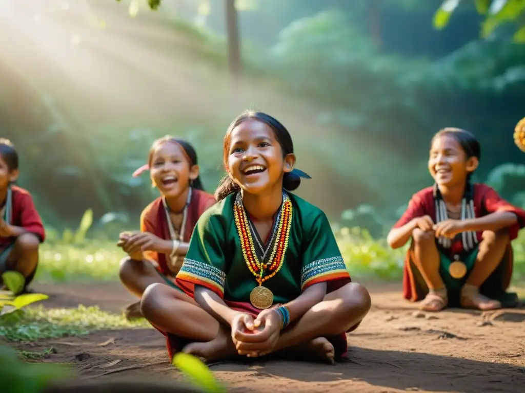 Niños indígenas disfrutan aprendizaje cultural y juegos tradicionales en el bosque