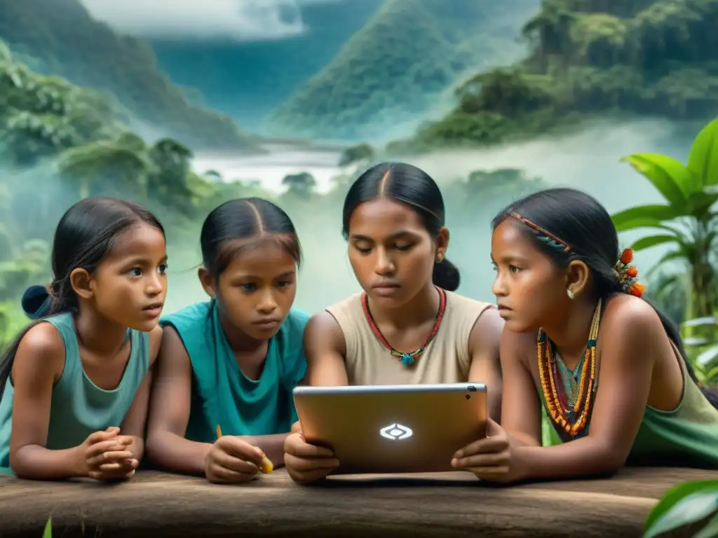 Niños indígenas disfrutan aprendizaje cultural con juegos en tablet en la selva