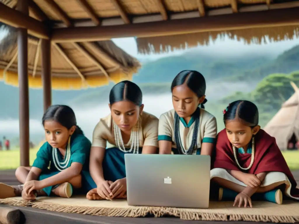 Niños indígenas aprendiendo con entusiasmo en una sesión de inclusión digital