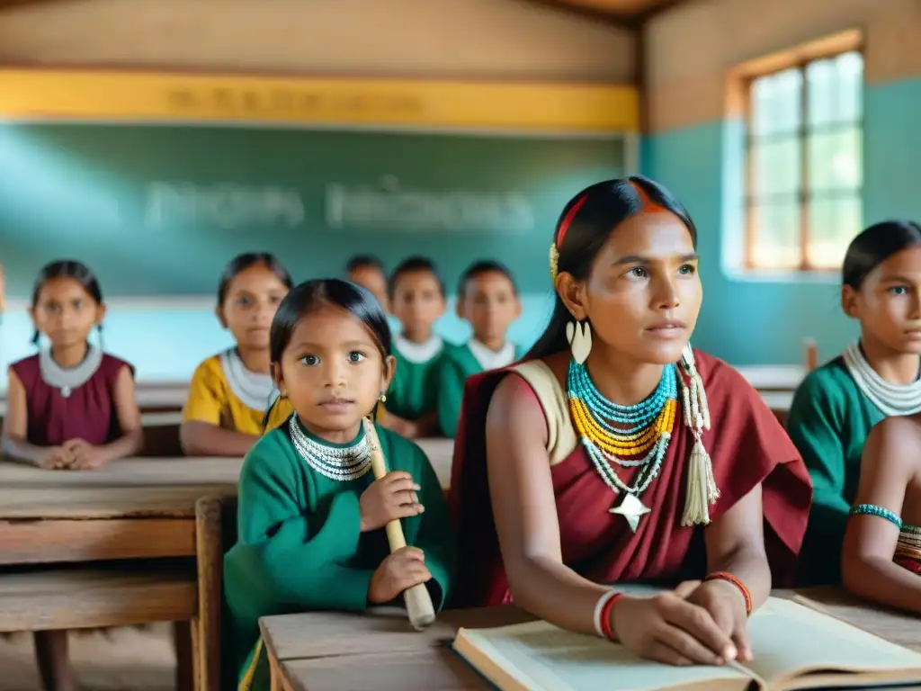 Niños indígenas felices participan en programa educativo bilingüe de ONGs promoción educación bilingüe culturas indígenas