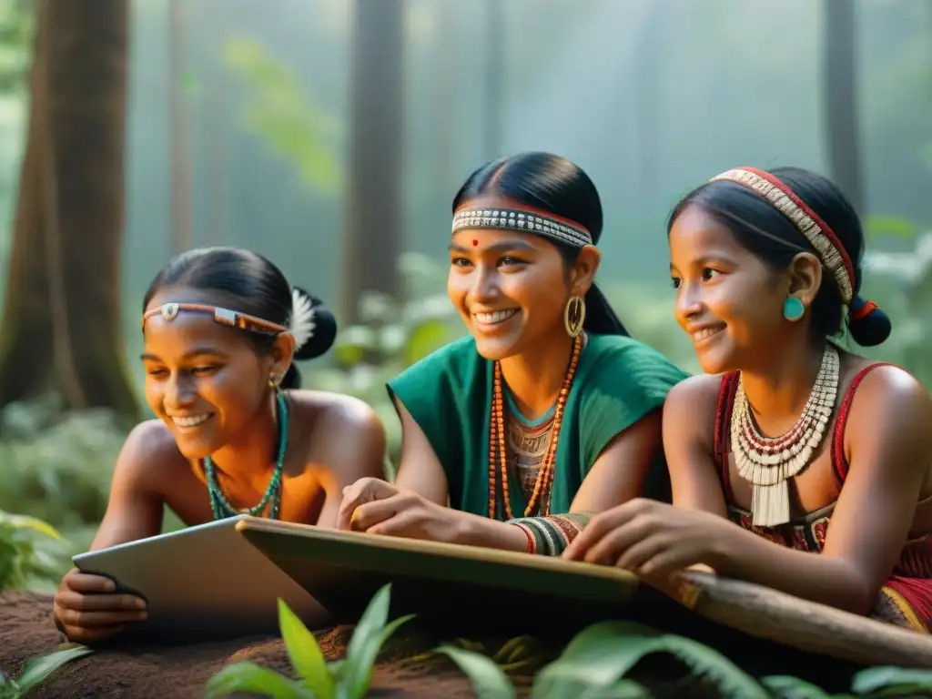 Niños indígenas juegan videojuegos en lenguas nativas en la selva