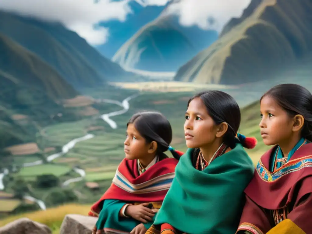 Niños Quechua escuchan sabiduría ancestral bajo el majestuoso Andes