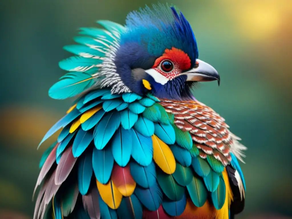 Una obra aviar vibrante que representa la conservación de aves y la significancia cultural indígena mediante un mosaico de plumas coloridas