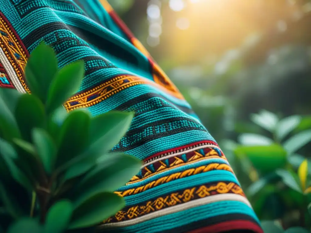 Obra textil maya con símbolos de la naturaleza y espiritualidad, fusionando arte indígena con la poesía de la naturaleza